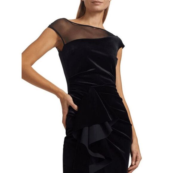 Chiara Boni Women’s Aroma Illusion Velvet Ruffled Sheath Gown US 10 $1190 - Picture 4 of 11
